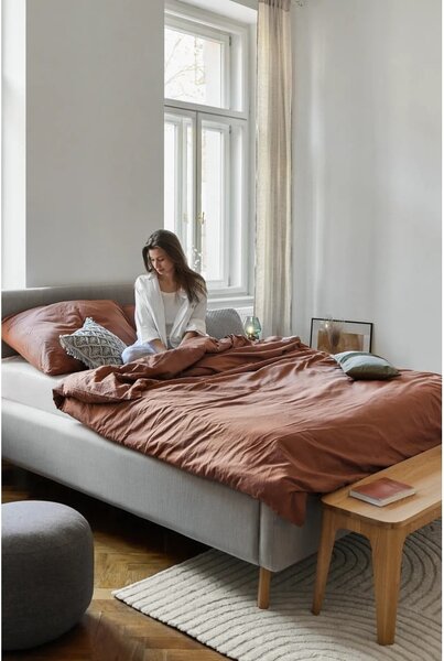 Bézs kárpitozott franciaágy tárolóhellyel ágyráccsal 160x200 cm Lotte – Meise Möbel