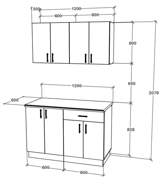 Karo V2 konyhabútor 28 mm-es Thermo munkalappal, Natúr fa / Fehér, 120 cm