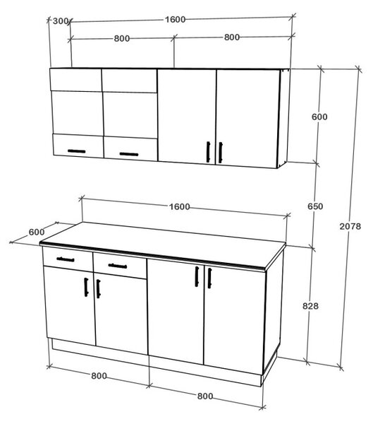 Karo V8 konyhabútor 28 mm-es Thermo munkalappal, Natúr fa / Fehér, 160 cm