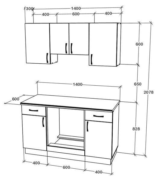Karo V5 konyhabútor 28 mm-es Thermo munkalappal, Natúr fa / Fehér, 140 cm