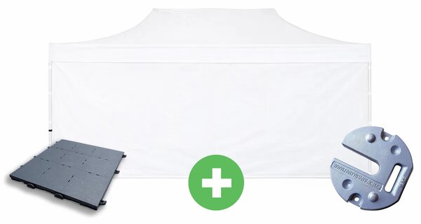 Kedvezményes szett – ollós sátor 3×6 m ALU PREMIUM + teljes oldalfalak + padló + súlyok szín fehér