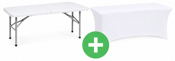 Kerti asztal összecsukható HDPE 150cm, fehér + huzat