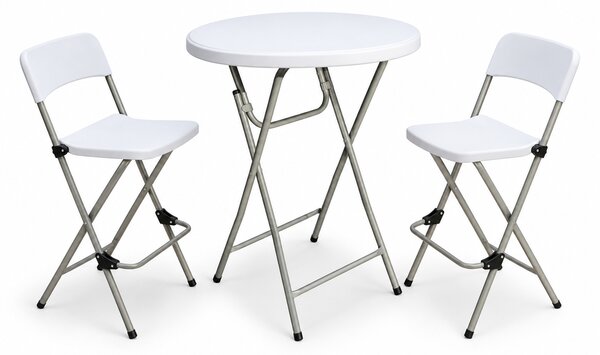 Összecsukható bisztróasztal Ø 80 cm, magasság 110 cm + 2 bárszék