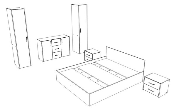 Malmo V5 hálószoba szett 140 x 200 cm-es ággyal, Fehér tölgy / Antracit