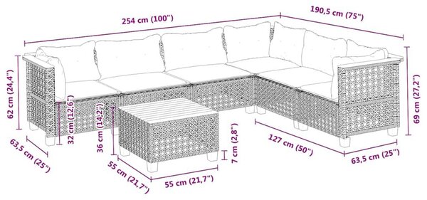 VidaXL 7 részes bézs polyrattan kerti ülőgarnitúra párnákkal