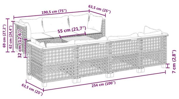 VidaXL 8 részes bézs polyrattan kerti ülőgarnitúra párnával