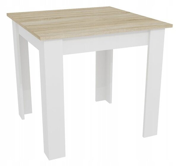 MADO fehér étkezőasztal sonoma tölgy dekorációval 80x80