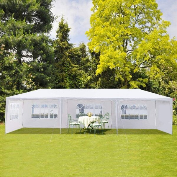 Kerti pavilon 300x900 cm, 8 leválasztható fal ablakokkal és ajtóval, fém szerkezet, vízálló PE, fehér