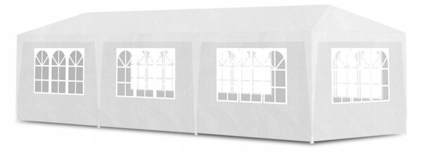 Kerti pavilon 300x900 cm, 8 leválasztható fal ablakokkal és ajtóval, fém szerkezet, vízálló PE, fehér