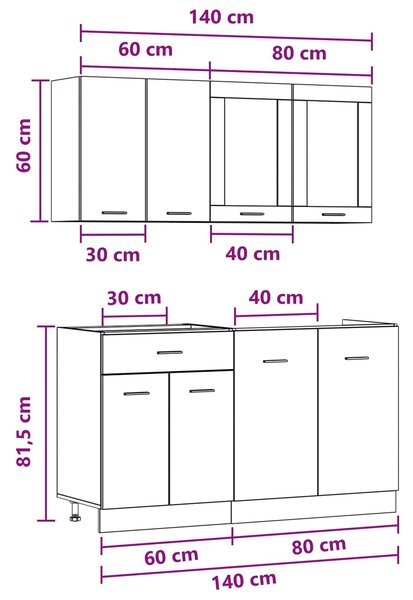 VidaXL Konyhai Egység LYON 4 db Betonszürke Szerelt Fa
