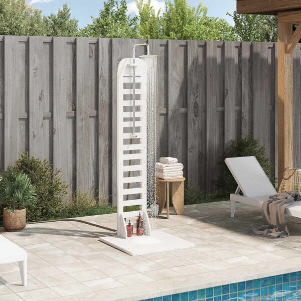VidaXL Kültéri zuhany 223 cm Tömör fenyőfa és rozsdamentes acél Fehér