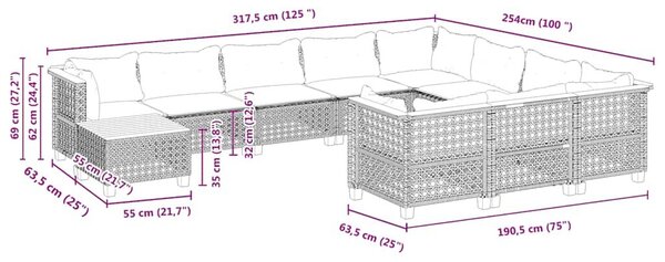 VidaXL 11 részes bézs polyrattan kerti ülőgarnitúra párnákkal