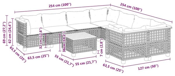 VidaXL 9 részes bézs polyrattan kerti ülőgarnitúra párnákkal
