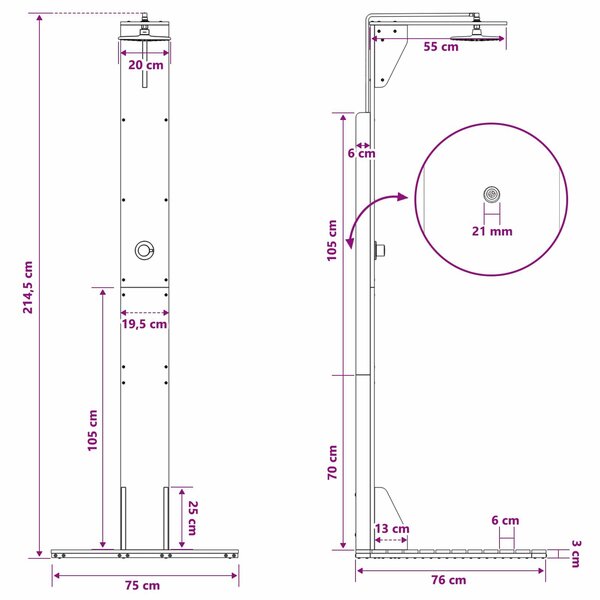 VidaXL Kültéri zuhany 214,5 cm Természetes