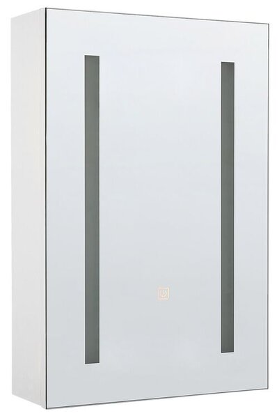 Fehér És Ezüst Fali Fürdőszoba Szekrény LED Tükörrel 40 x 60 cm CAMERON