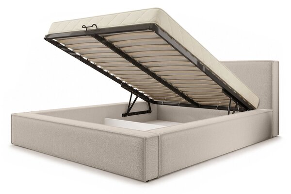 ASTURIA egyszemélyes kárpitozott ágyneműtartós ágy 120x200 - krémszín