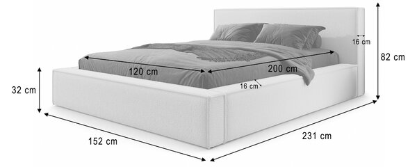 ASTURIA egyszemélyes kárpitozott ágyneműtartós ágy 120x200 - kék