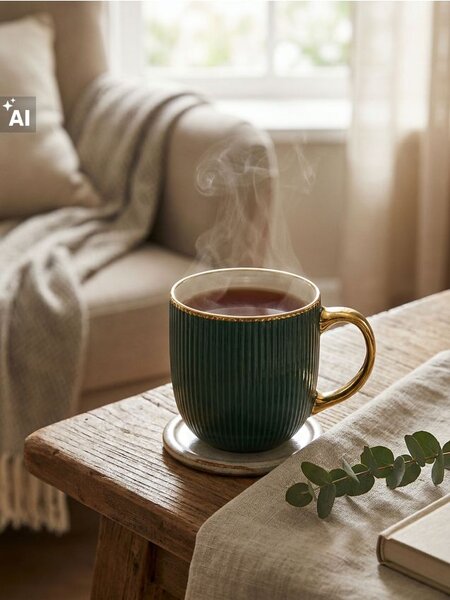 Sinsay - Bordázott kerámiabögre aranyszínű füllel - zöldeskék