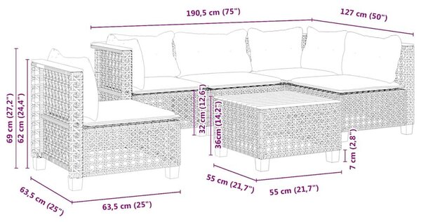 VidaXL 6 részes bézs polyrattan kerti ülőgarnitúra párnával