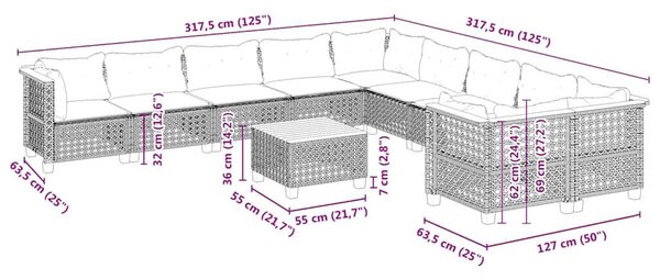 VidaXL 11 részes bézs polyrattan kerti ülőgarnitúra párnákkal