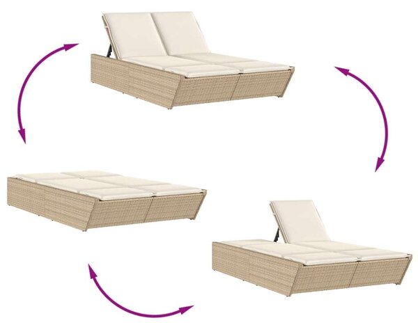 VidaXL Dupla Napozóágy - Polyrattan - Bézs - 200cm