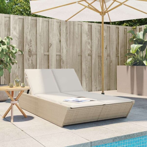 VidaXL Dupla Napozóágy - Polyrattan - Bézs - 200cm