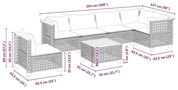 VidaXL 7 részes bézs polyrattan kerti ülőgarnitúra párnákkal