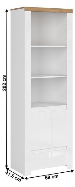 KONDELA Polcállvány 1D1S, fényes fehér/wotan tölgy, VILGO