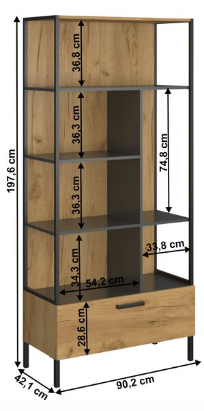 KONDELA Polcállvány nyitott 1S, craft tölgy arany/antracit, SANTANA