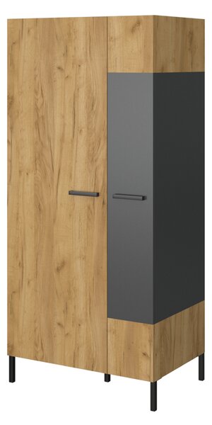 KONDELA Gardróbszekrény 2D, craft tölgy arany/antracit, SANTANA