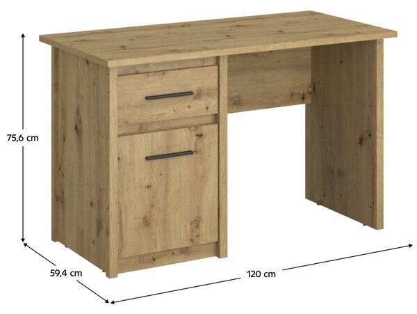 KONDELA Számítógépasztal 1D1S/120, artisan tölgy, AIRON