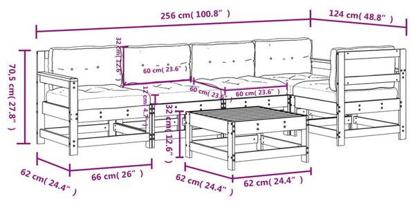 6 részes tömör fa kerti társalgószett párnákkal