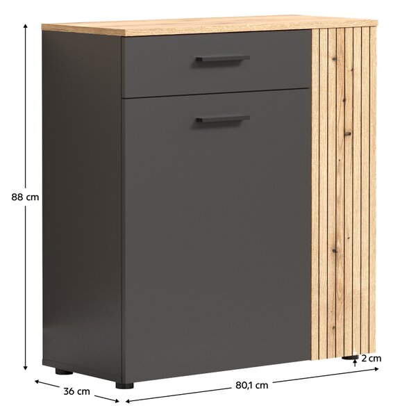 KONDELA Komód, grafit/evoke tölgy, ESENA 2D1S