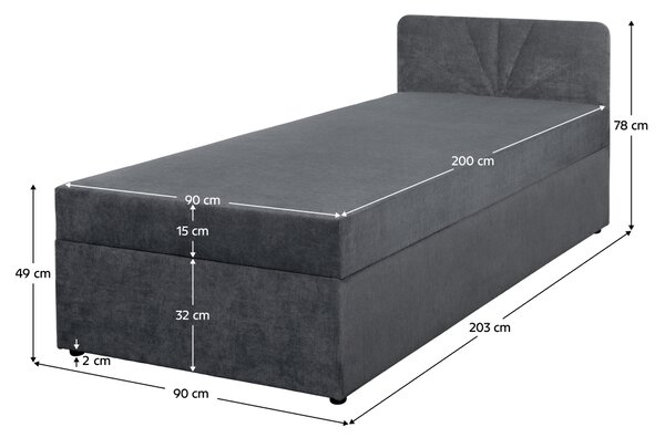KONDELA Boxspring ágy, egyszemélyes, szürke, 90x200, univerzális, SUPA