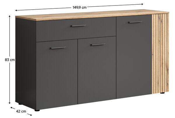 KONDELA Komód, grafit/evoke tölgy, ESENA 4D1S