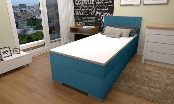 KONDELA Boxspring ágy, egyszemélyes, azúrkék, 90x200, univerzális, ADARA