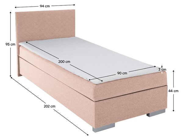 KONDELA Boxspring ágy, egyszemélyes, rózsaszín, 90x200, univerzális, ADARA