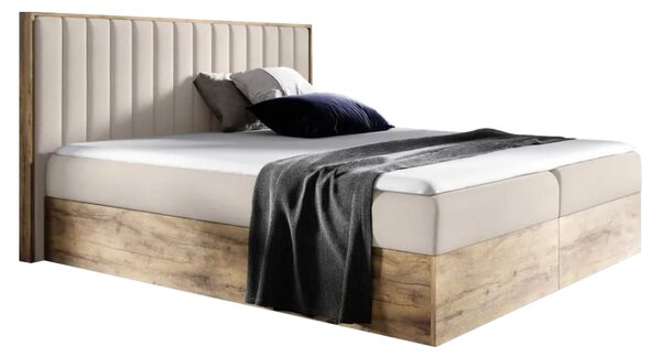 KONDELA Boxspring ágy, 200x200, bézs Paros szövet/lancelot tölgy, WOOD 4