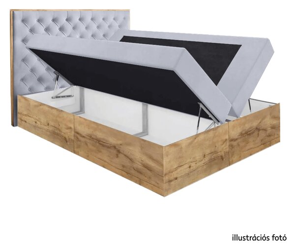 KONDELA Boxspring ágy, 200x200, szürke Paros szövet/lancelot tölgy, WOOD 3
