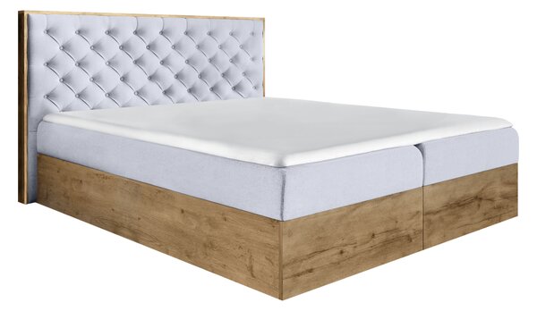 KONDELA Boxspring ágy, 200x200, szürke Paros szövet/lancelot tölgy, WOOD 3