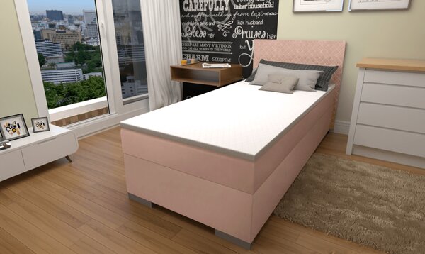 KONDELA Boxspring ágy, egyszemélyes, rózsaszín, 90x200, univerzális, ADARA