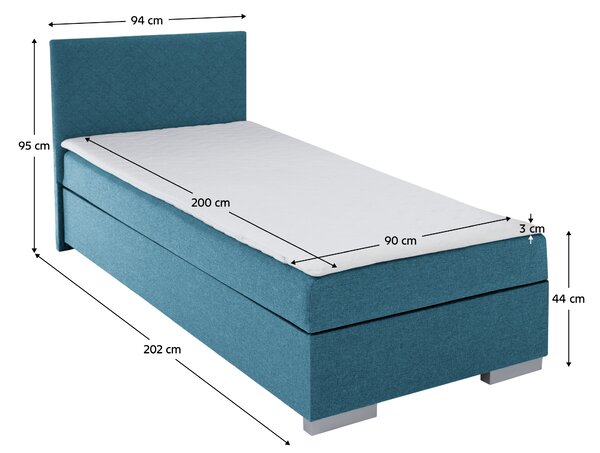 KONDELA Boxspring ágy, egyszemélyes, azúrkék, 90x200, univerzális, ADARA