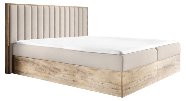 KONDELA Boxspring ágy, 200x200, bézs Paros szövet/lancelot tölgy, WOOD 4