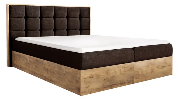KONDELA Boxspring ágy, 200x200, barna Paros szövet/lancelot tölgy, WOOD 1