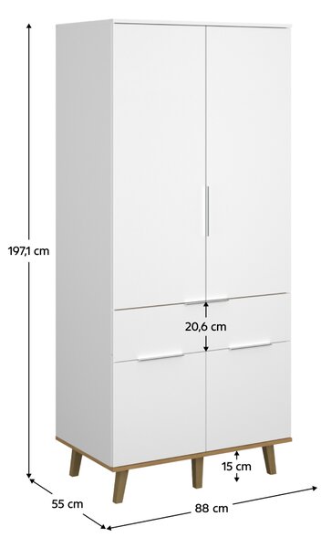 KONDELA Szekrény 4D1S, fehér/kő tölgy, NEPU