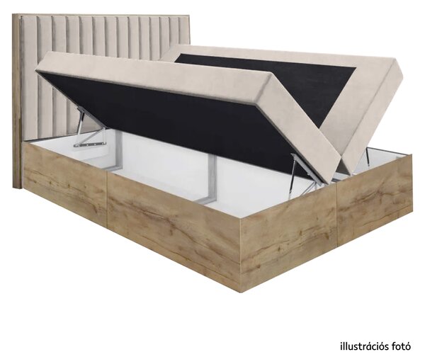 KONDELA Boxspring ágy, 200x200, bézs Paros szövet/lancelot tölgy, WOOD 4