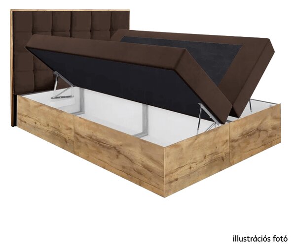 KONDELA Boxspring ágy, 200x200, barna Paros szövet/lancelot tölgy, WOOD 1