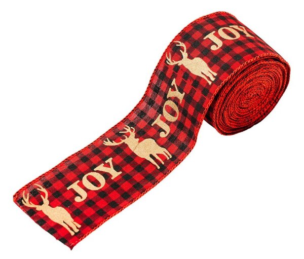 Karácsonyi szalag JOY 5 cm x 5 m, piros