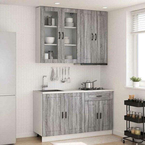 VidaXL Konyhai Egység PORTO 4 db Szürke Sonoma Szerelt Fa
