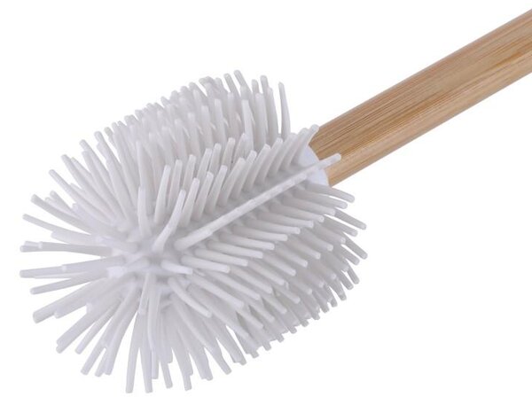 Erga Bambo, pót WC-kefe szilikon fejjel és bambusz nyéllel, 34 cm, fehér / bambusz, ERG-YKA-V.WCZ-BAMBO-WHT-SILKA